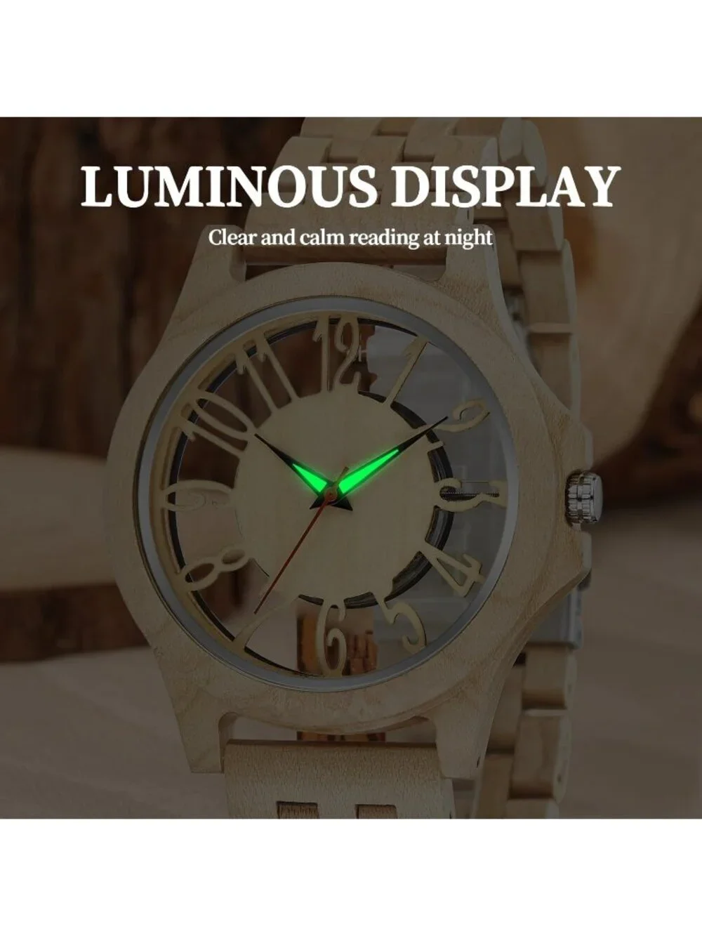 Men Cream Quartz Solid Ebony Zebra Fold over Clasp Wood Strap Round Wooden Watch